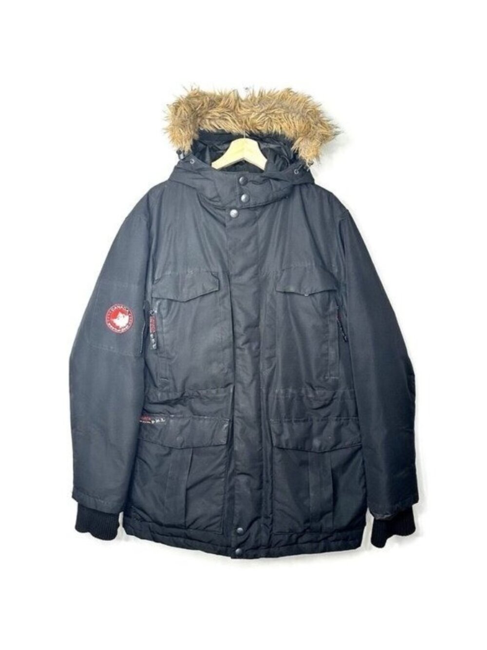 Canada Weather Gear Mens Down Parka Jacket Black Fur Hood Insulated Winter Sz L - Picture 2 of 15